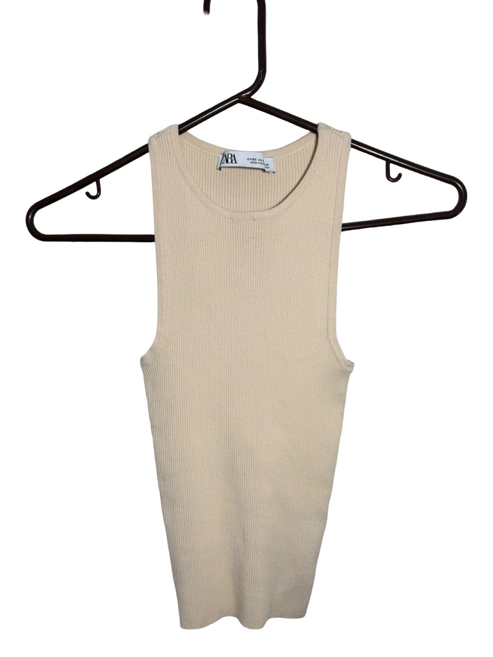 Zara Cream Ribbed Sleeveless Tank Top